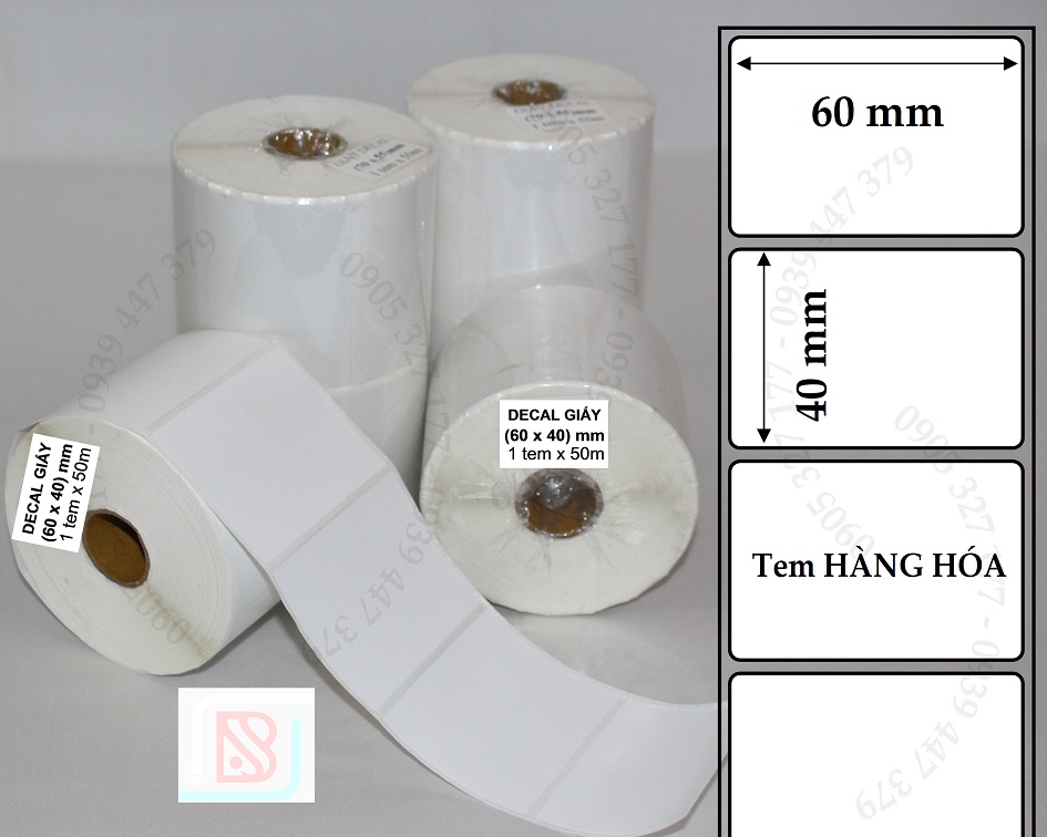 Giấy in tem nhãn 1 tem 60x40 x50m