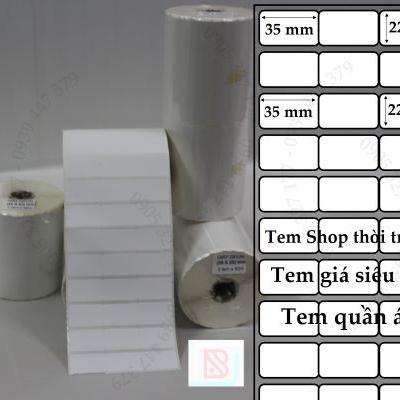 Giấy decal 3 tem 35x22mm x 50m (tem mã vạch, tem giá)